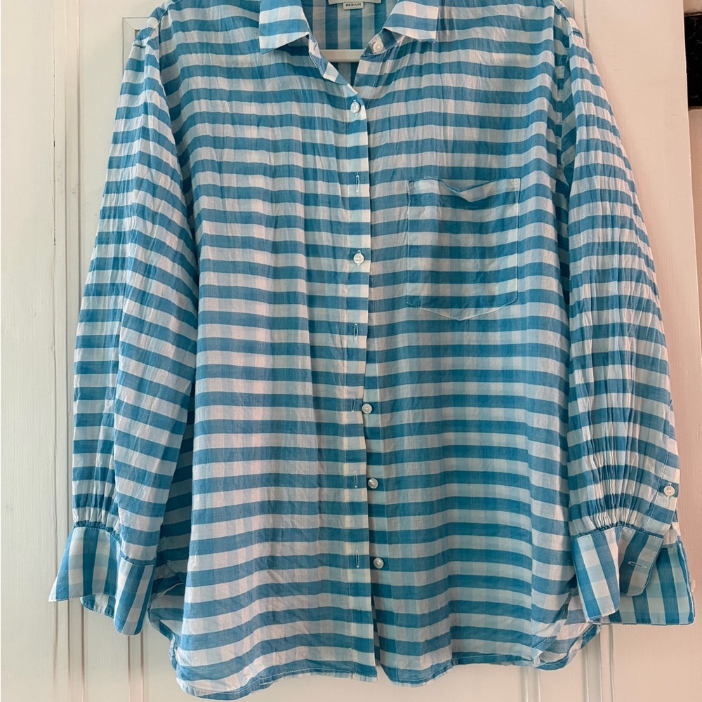 Trovata Blue and White Gingham Button-Front Shirt